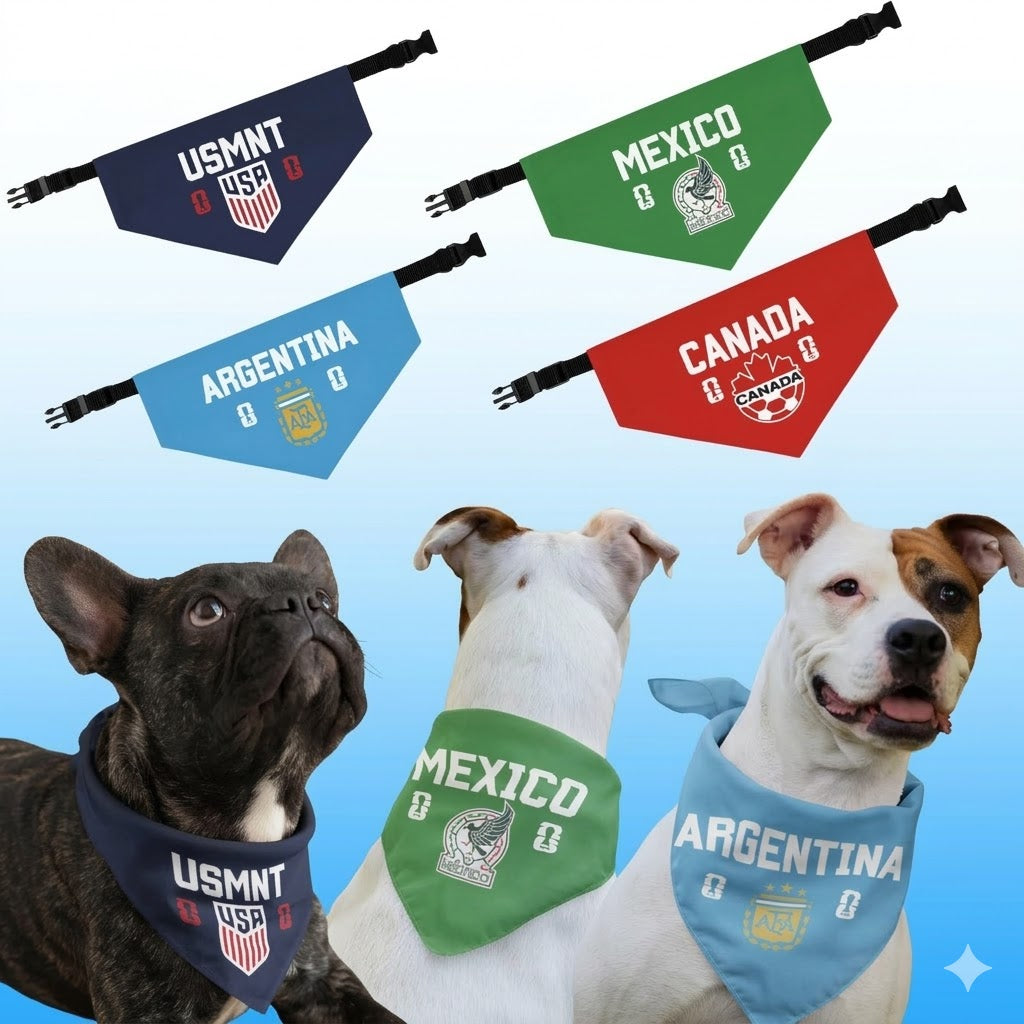 Soccer Pet Bandana for Dogs & Cats - Breathable Printed Dog Scarf | National Team Colors Soccer Fan Gear for Small, Medium, Large Dogs & Puppies