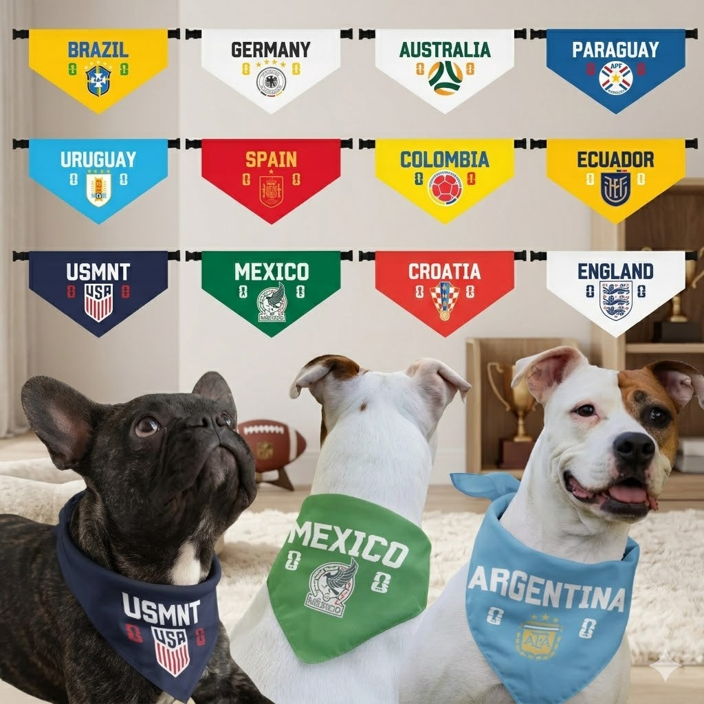 Soccer Pet Bandana for Dogs & Cats - Breathable Printed Dog Scarf | National Team Colors Soccer Fan Gear for Small, Medium, Large Dogs & Puppies
